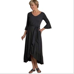 Soft Surroundings V Neck Black Ruffle Accent Tie Waist Dress Women’s Size XL
